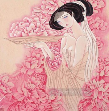Feng cj 中国の女の子のピンク Oil Paintings